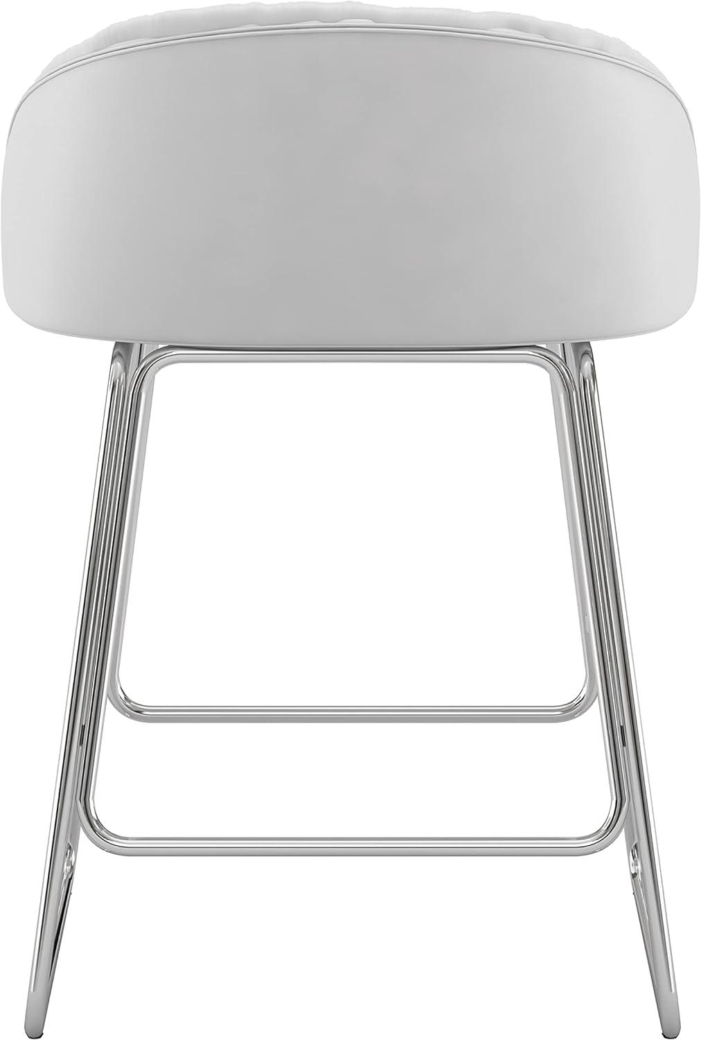 Modern Chrome Metal Counter Stool with White Faux Leather
