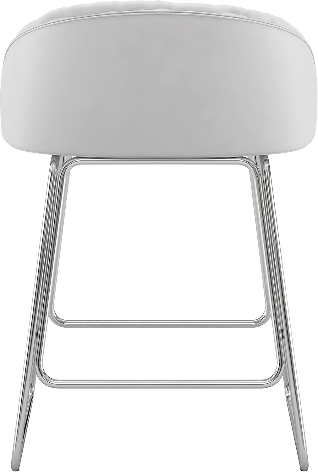 Modern Chrome Metal Counter Stool with White Faux Leather