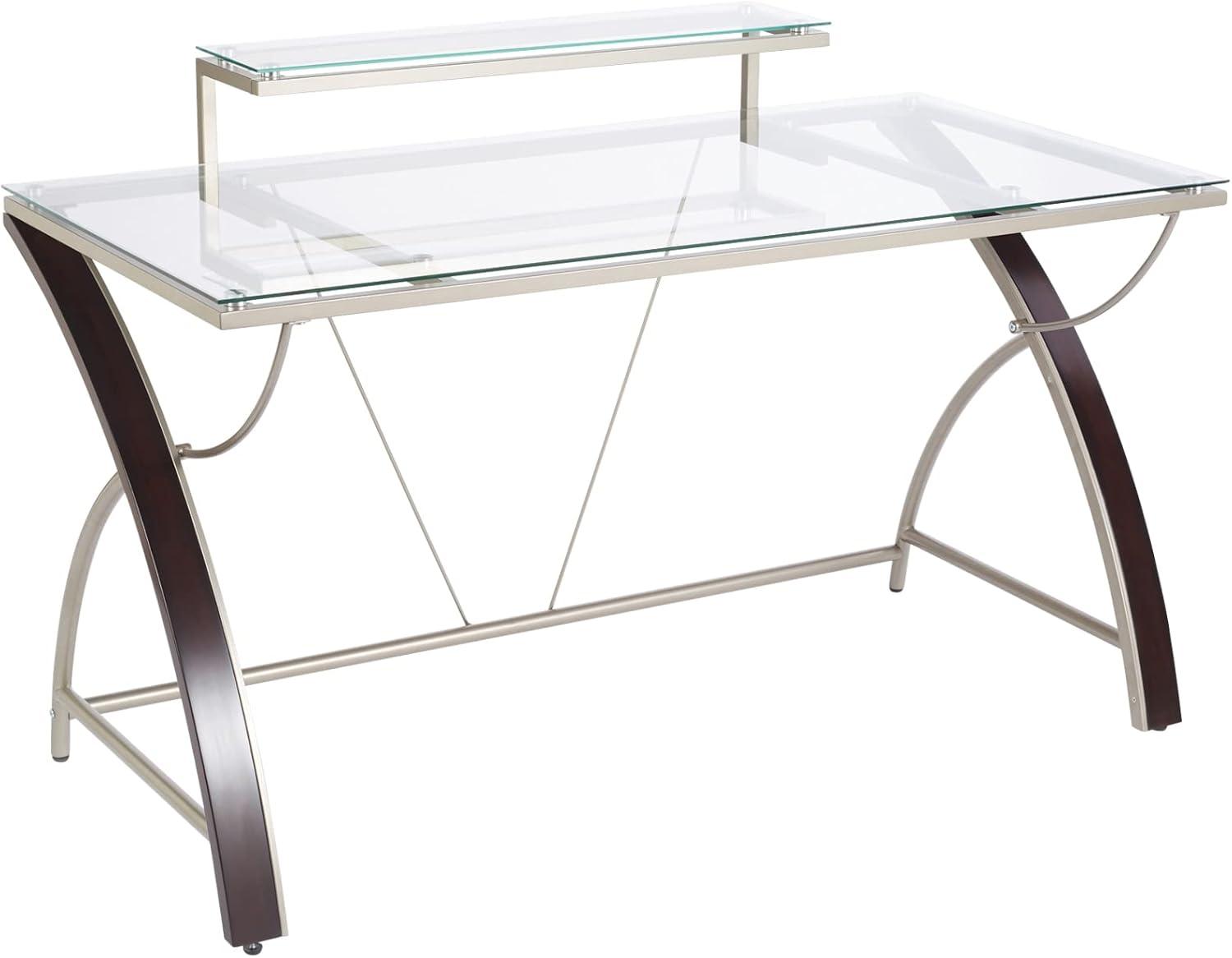 pingduo Axley 55"W Glass Computer Desk, Cherry/Silver