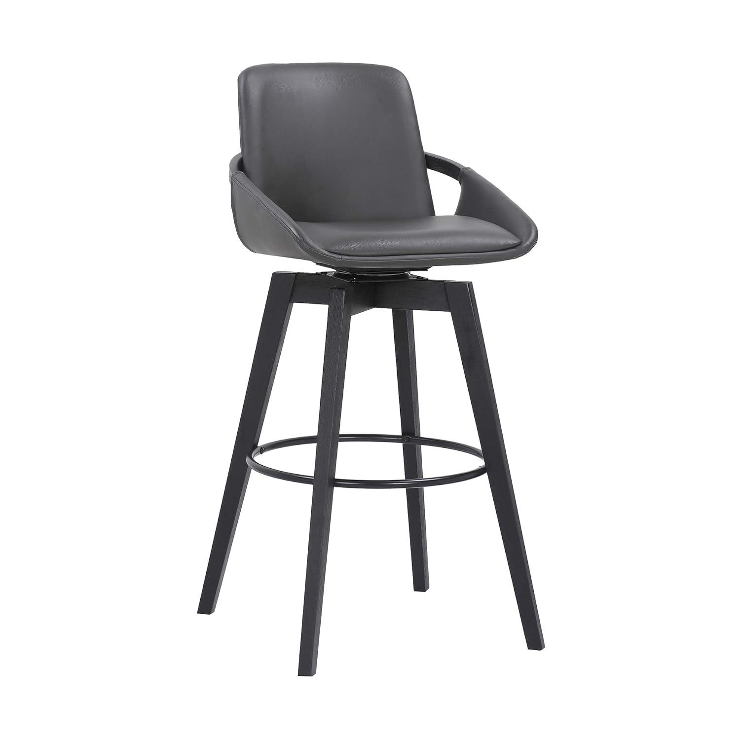 30" Baylor Faux Leather Wood Swivel Barstool Gray/Black - Armen Living