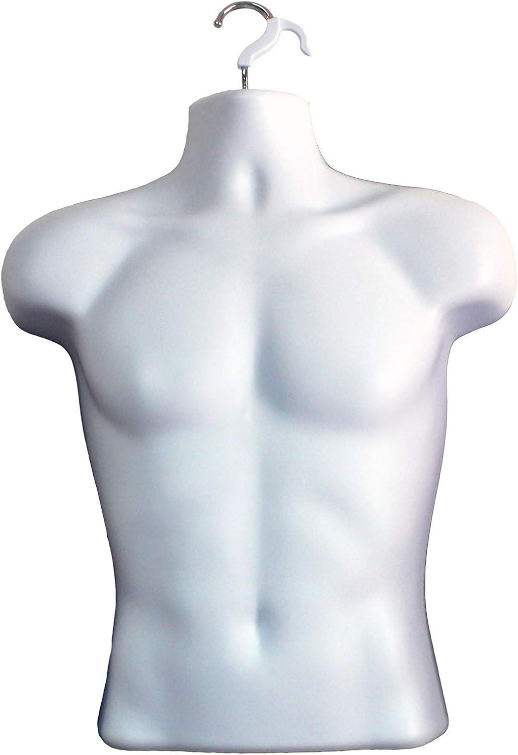 DisplayTown White Male + Female Mannequin Hollow Back Body Torso Set w/ Metal Stand and Metal Pole & Hanging Hook, S-M Sizes