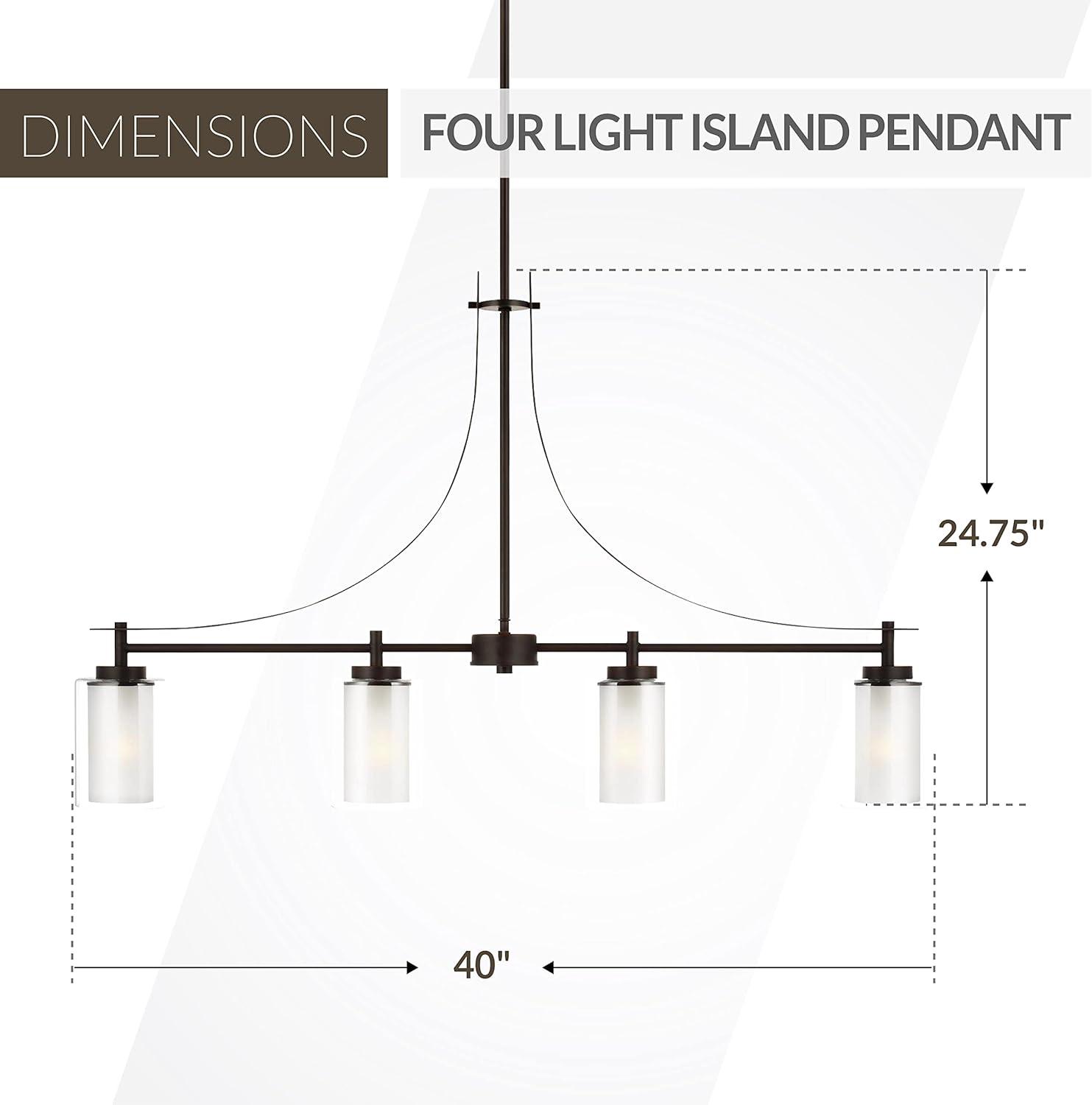 Elmwood Park 40 in. 4-Light Bronze Modern Transitional Linear Island Hanging Pendant with Satin Etched Glass Shades