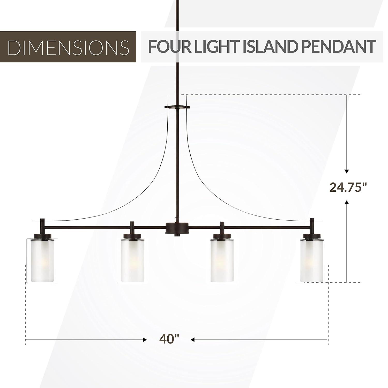 Elmwood Park 40 in. 4-Light Bronze Modern Transitional Linear Island Hanging Pendant with Satin Etched Glass Shades