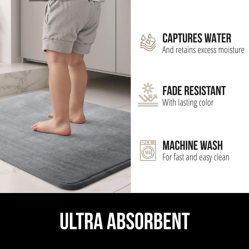 GORILLA GRIP Memory Foam Bath Rug, Machine Washable, Bath Rugs for Bathroom Floor, 24x17 Mat, Graphite Gray