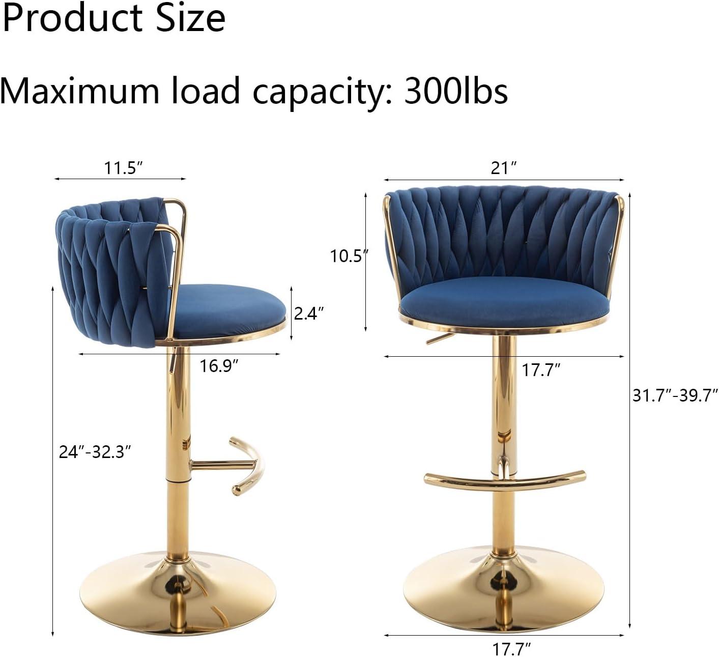 Gold Velvet Bar Stools Set of 4, Counter Height Bar Chairs with Low Back, Swivel Bar Stool for Kitchen Island, Bar Pub (Beige)