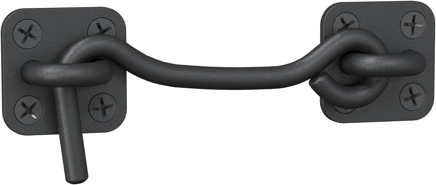 Barn Door Latch & Lock - Heavy Duty Wrought Iron Hook and Eye Latch - Black