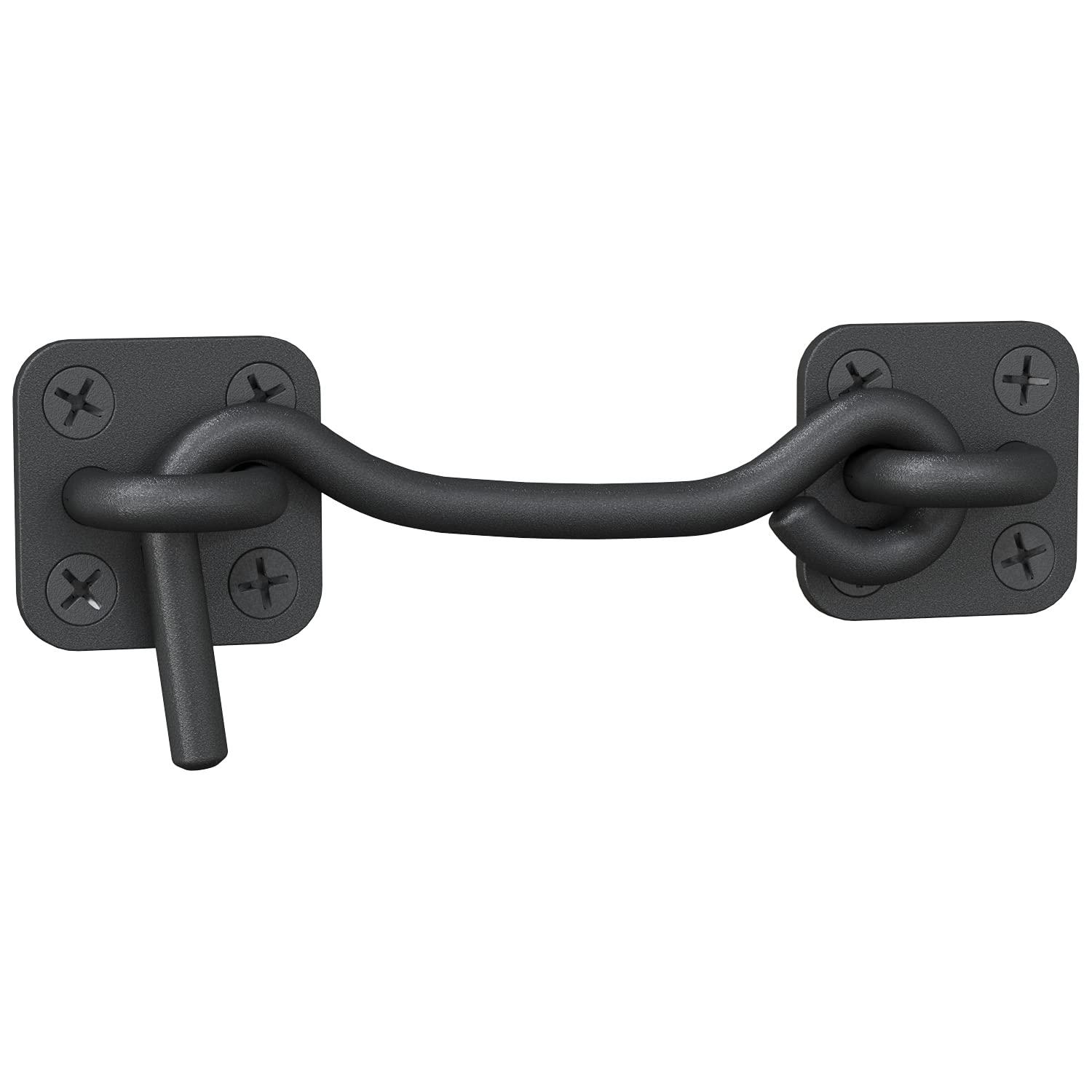 Barn Door Latch & Lock - Heavy Duty Wrought Iron Hook and Eye Latch - Black