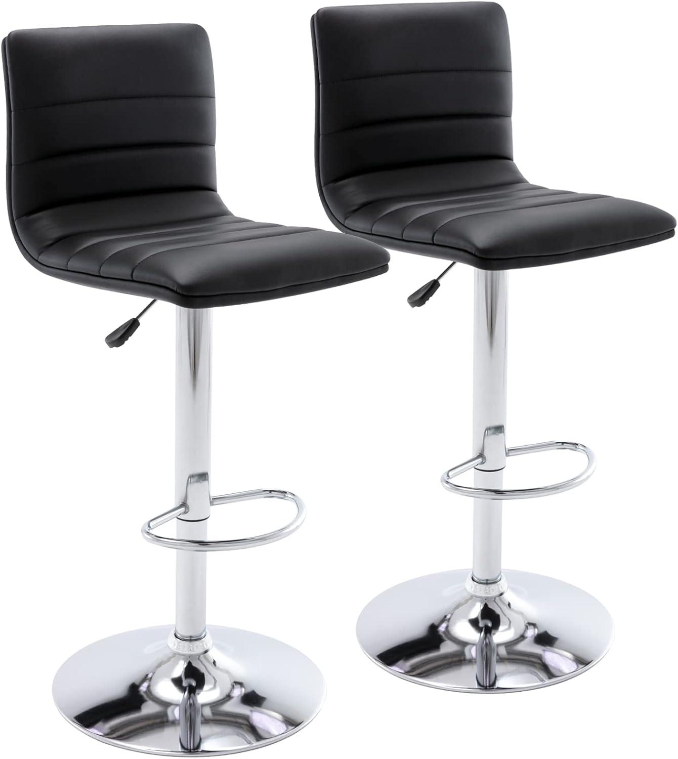 Flash Furniture Modern Black Vinyl Adjustable Bar Stool with Back, Counter Height Swivel Stool with Gold Pedestal Base, Set of 2