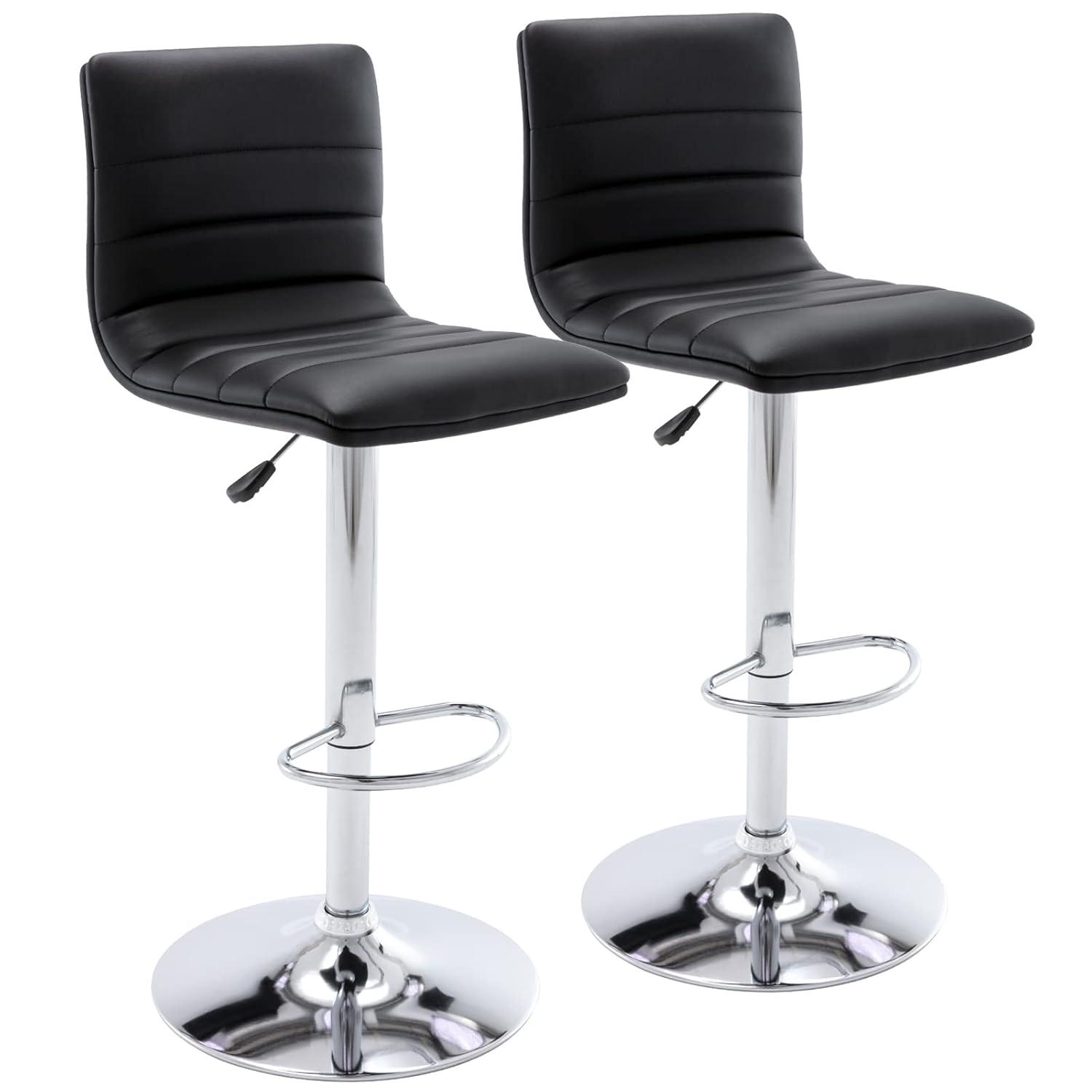 Flash Furniture Modern Black Vinyl Adjustable Bar Stool with Back, Counter Height Swivel Stool with Gold Pedestal Base, Set of 2