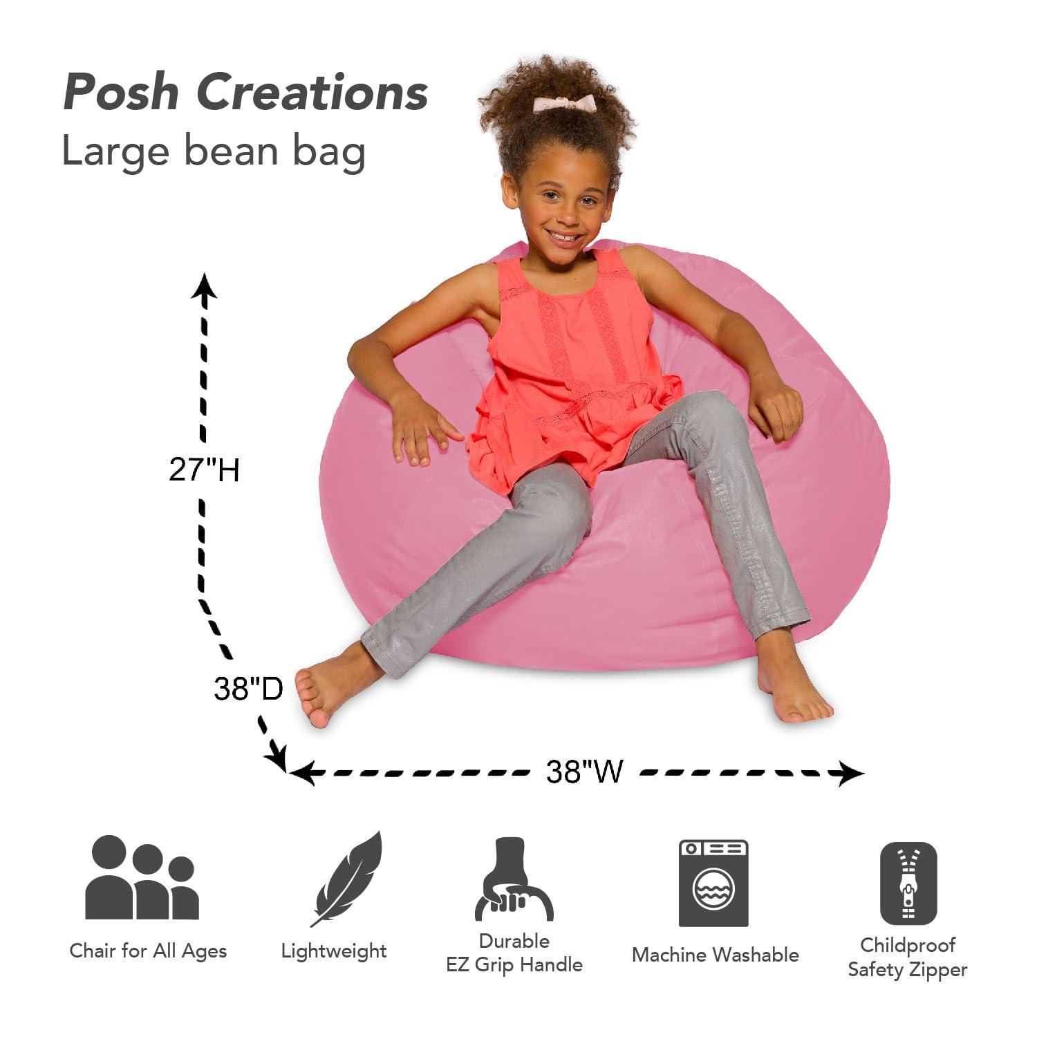 Posh Creations Bean Bag Chair, Soft Lounger, Kids, 3 ft, Pink
