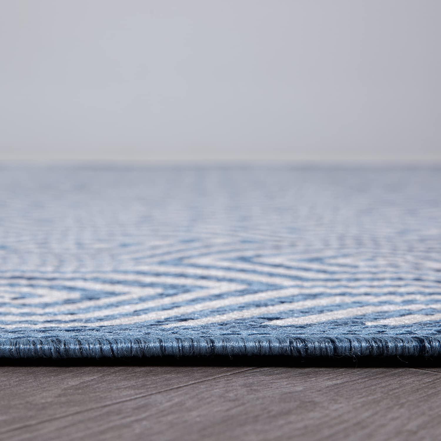 Blue Geometric Flat Woven Synthetic Runner Rug 2'x7'