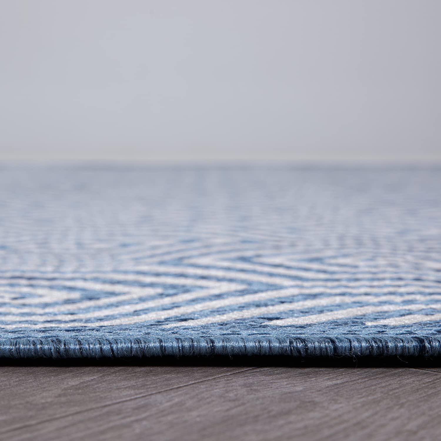 World Rug Gallery Modern Geometric Textured Flat Weave Indoor/Outdoor Area Rug - BLUE 2'x7'