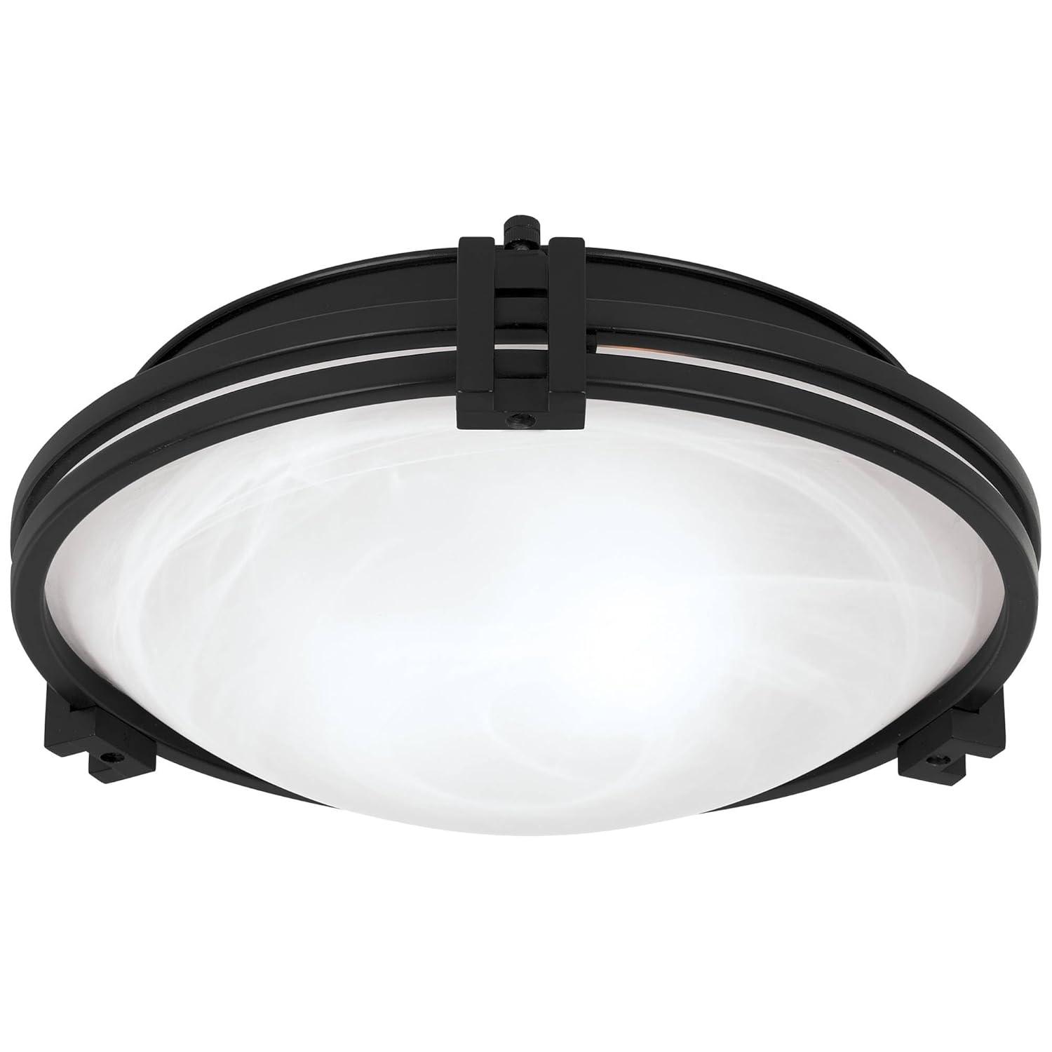 Possini Euro Design Deco Modern Ceiling Light Flush Mount Fixture 12 3/4" Wide Black 2-Light Marbleized White Glass Bowl Shade for Bedroom Kitchen