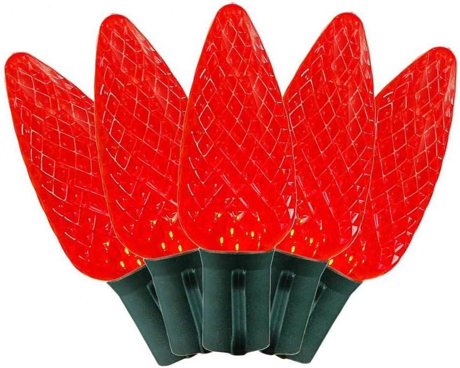 Novelty Lights LED Red C9 Faceted, Green Wire (25 Bulbs, 120 V)
