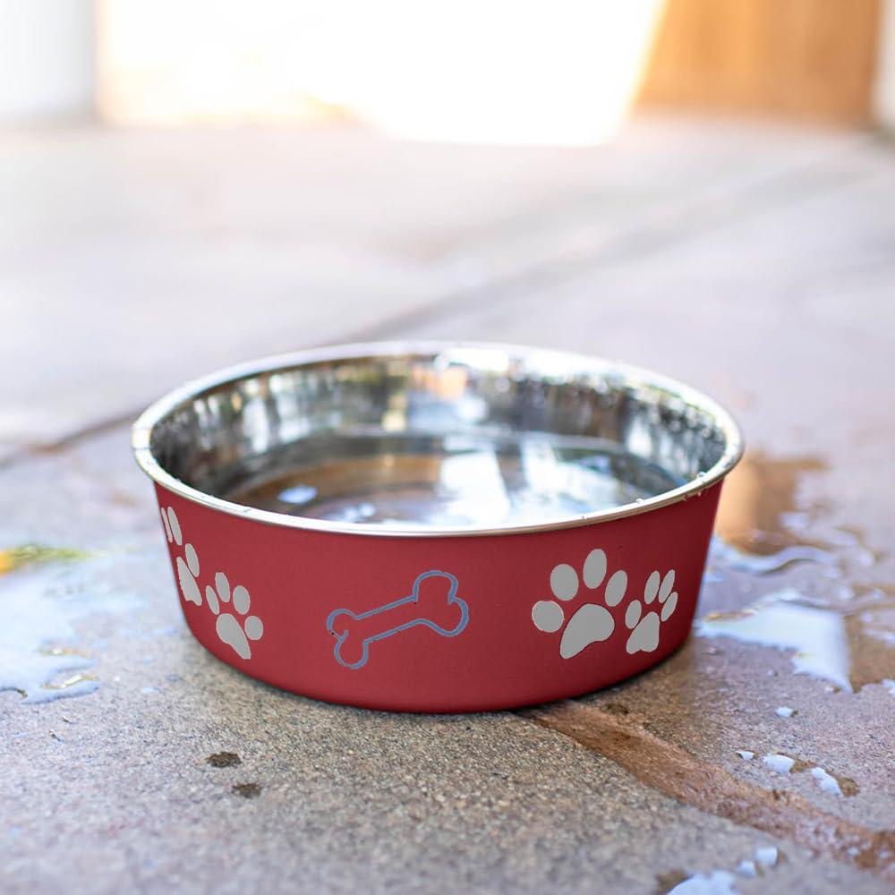 Loving Pets Bella Dog Bowls- Stainless Steel Dog & Cat Bowls - Spill Proof Dog Food Bowl, Cat Bowl, Puppy Essentials & Pet Supplies Great for Home & Travel (Large 35-65 lbs, Merlot)