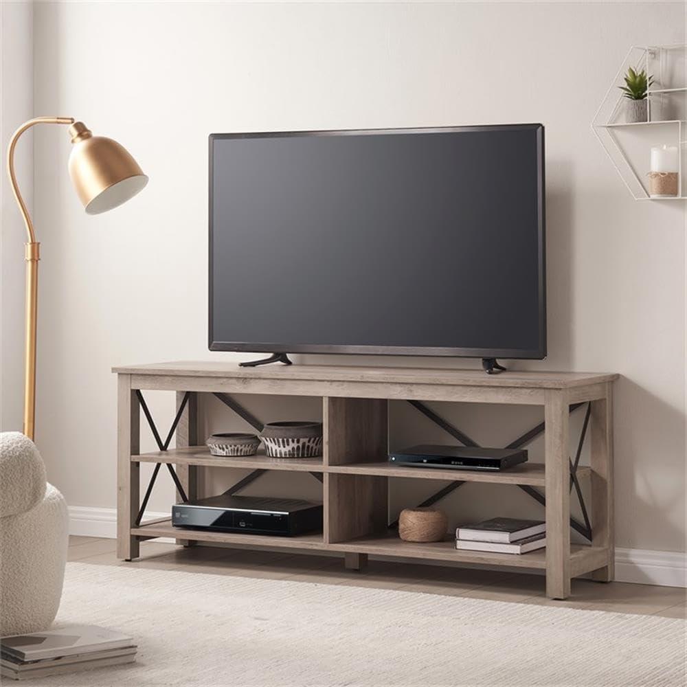 Evelyn&Zoe Sawyer Rectangular TV Stand for TV's up to 70", Gray Oak