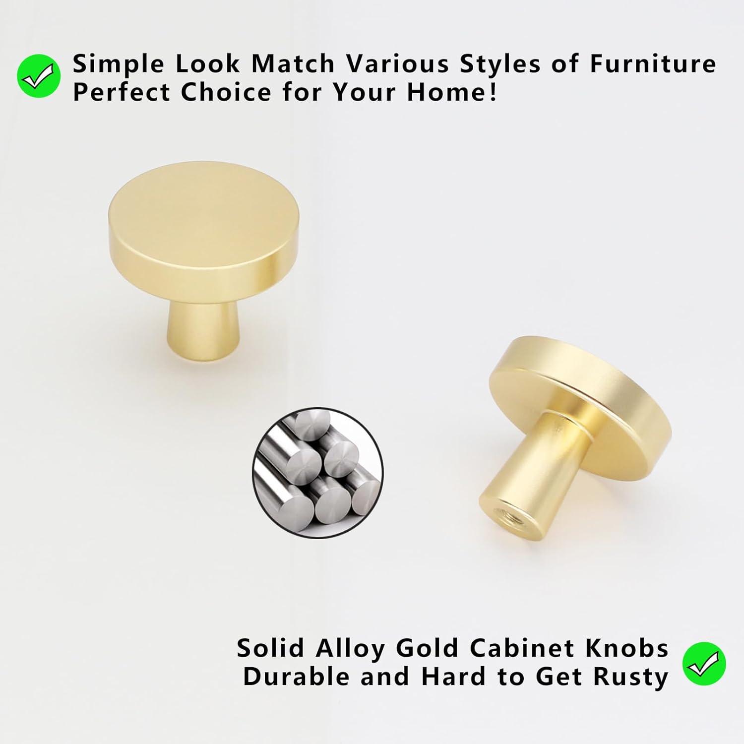 Brushed Brass Round Knurled Cabinet Knob Set