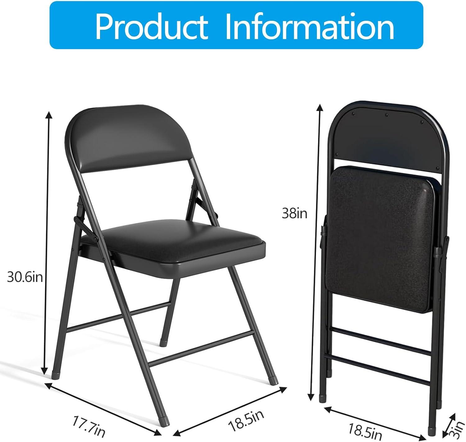 WhizMax 4 Pack Black Folding Chairs with Padded Seats for Outdoor & Indoor, Black