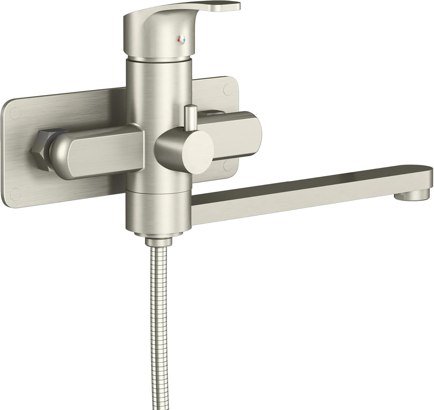 Pulse Showerspas Niagara Highflow Wall Mounted Tub Filler with Pivoting Arm Spout and Handshower 3030-WMTF-BN