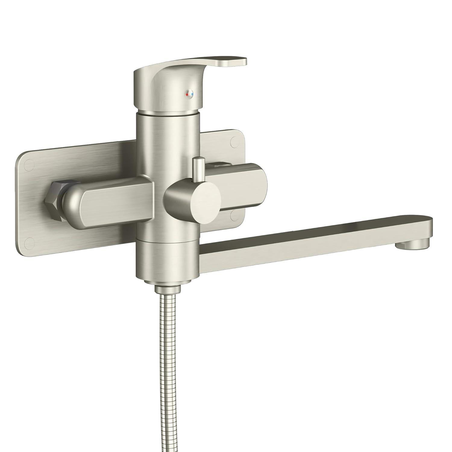 Pulse Showerspas Niagara Highflow Wall Mounted Tub Filler with Pivoting Arm Spout and Handshower 3030-WMTF-BN