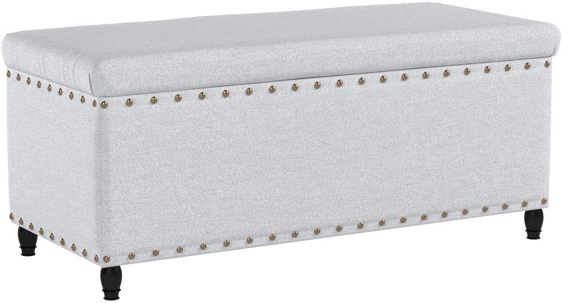 Contemporary Birch and Polyester Storage Ottoman in Light Grey