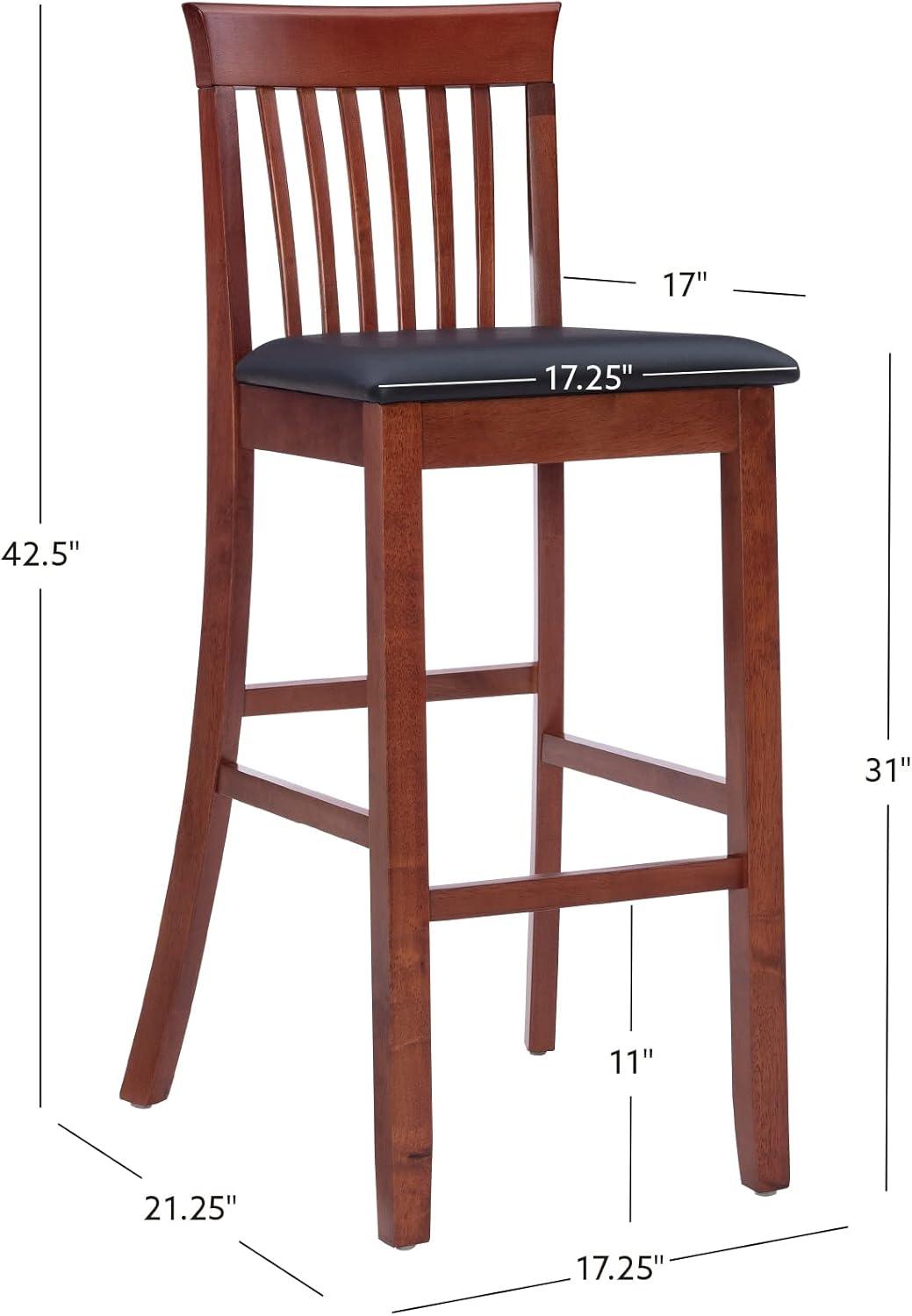 30" Torino Craftsman Padded Seat Barstool Hardwood/Dark Cherry - Linon: Rubberwood, 31" High