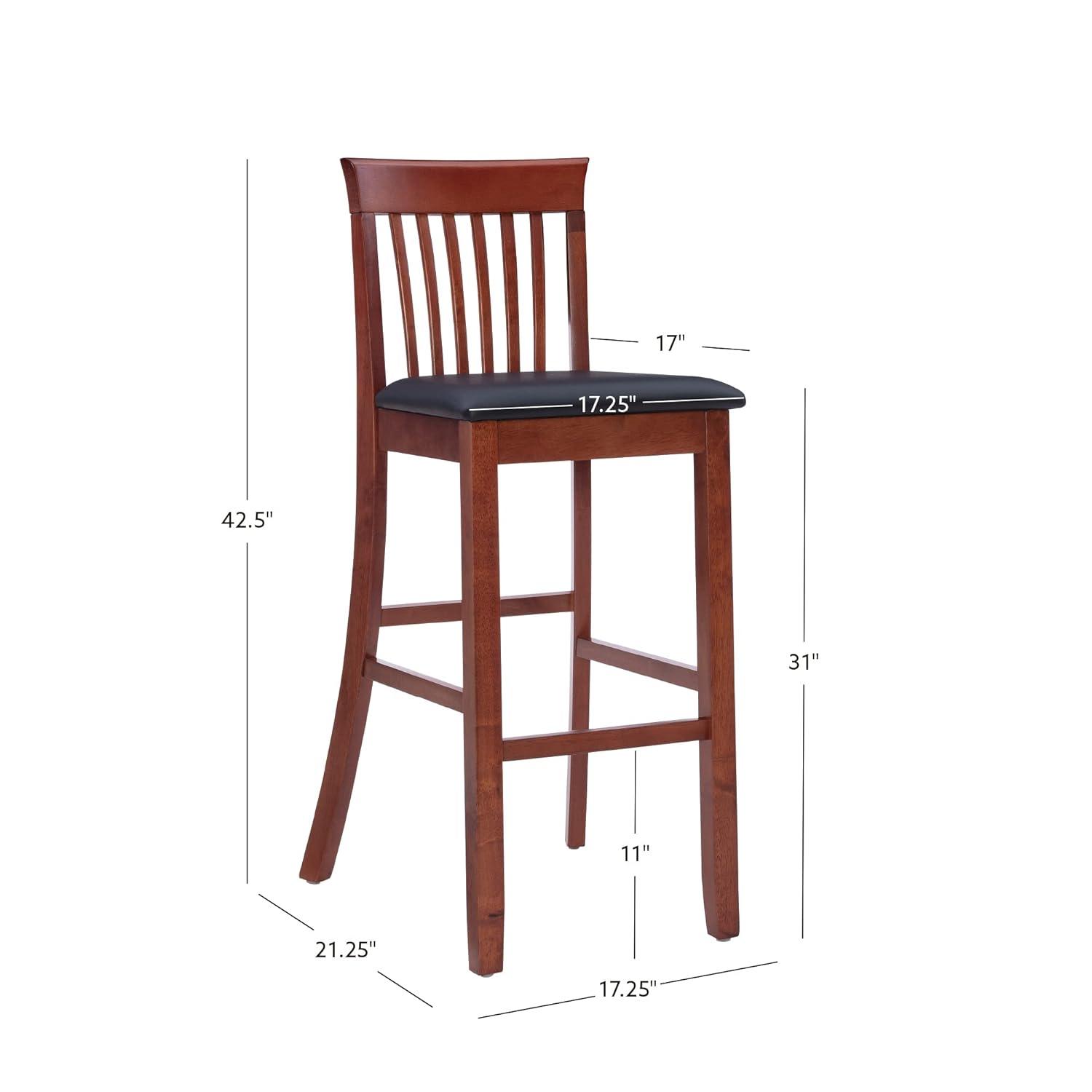 30" Torino Craftsman Padded Seat Barstool Hardwood/Dark Cherry - Linon: Rubberwood, 31" High