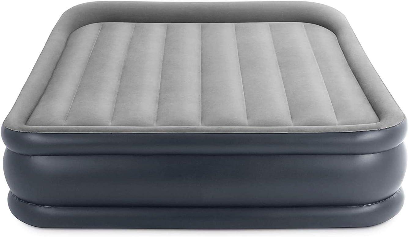 Queen Size Gray and Black Raised Air Mattress with Built-in Pump