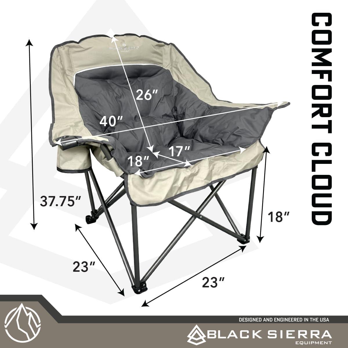 Oversized Black and Beige Padded Outdoor Folding Chair with Cup Holders