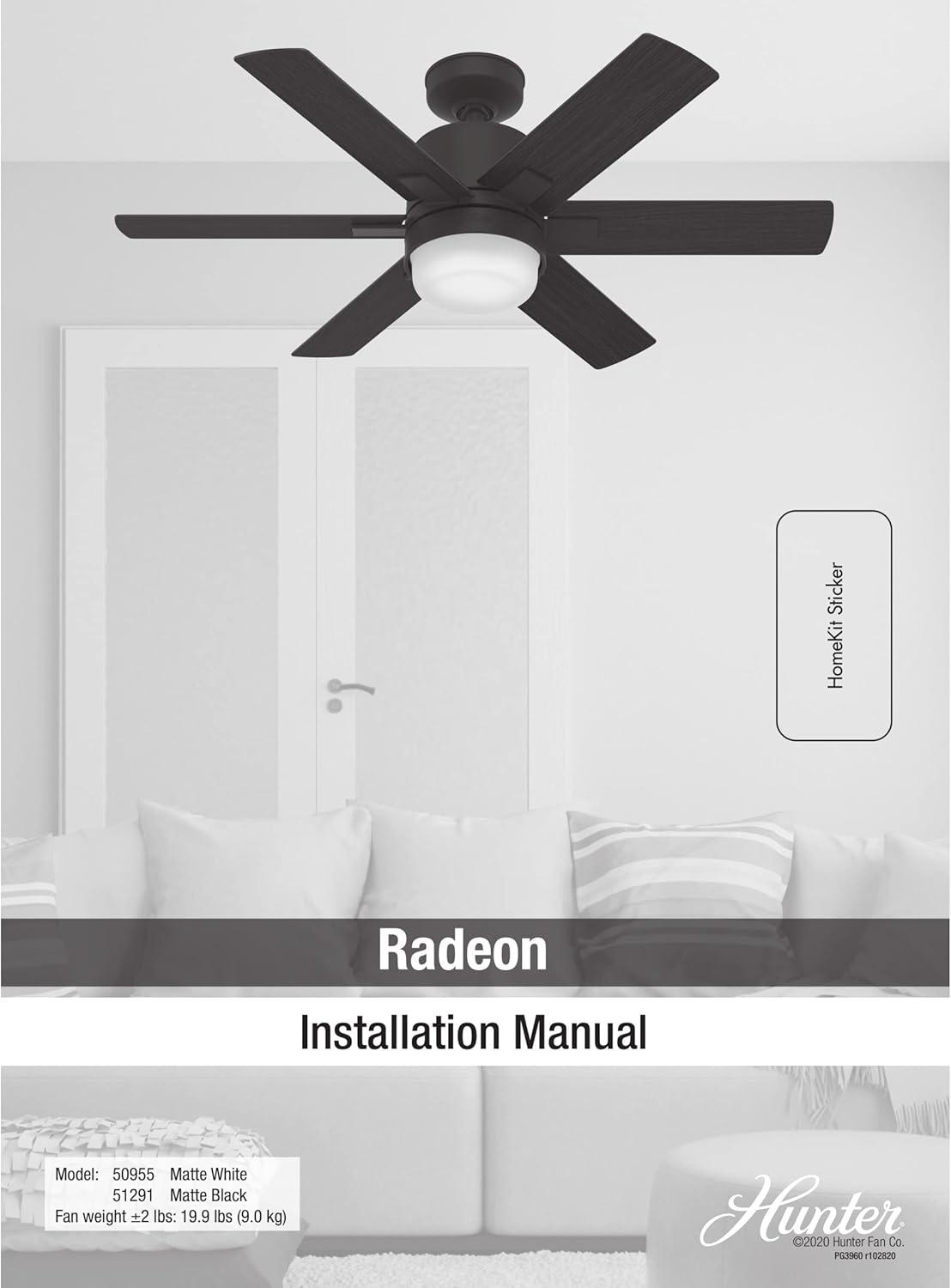 Radeon 44" Matte Black Smart Ceiling Fan with LED Light and Remote