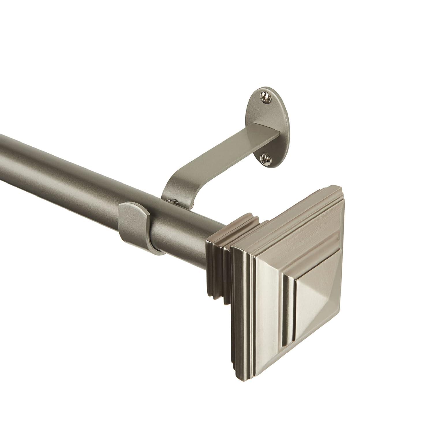 Florence 1" Window Drapery Single Curtain Rod with Stacked Square Finial - 28"-48" - Nickel - Elrene Home Fashions