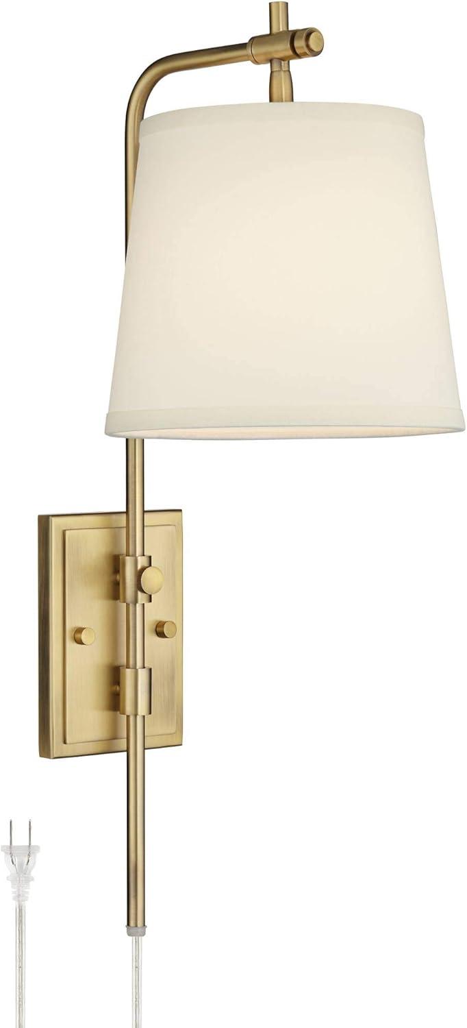 Barnes and Ivy Seline Modern Wall Lamp with Dimmer Warm Gold Metal Plug-in 7" Light Fixture Adjustable Off White Shade for Bedroom Living Room House