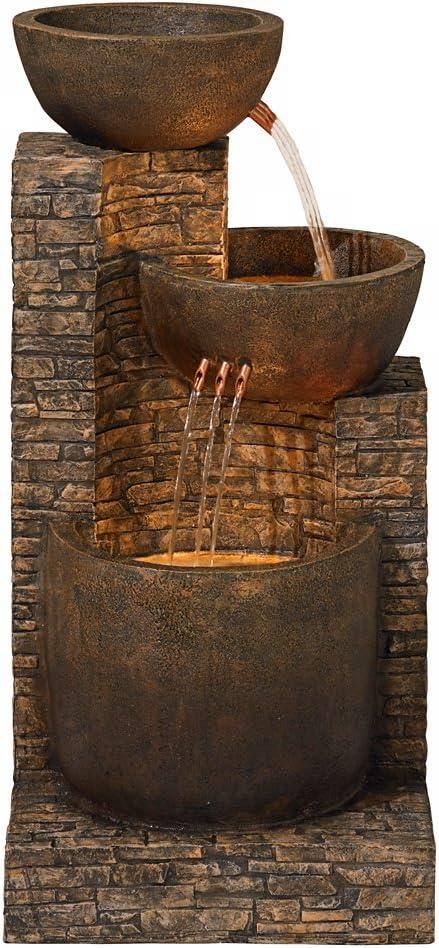 John Timberland Outdoor Floor Water Fountain Three Bowl Floor Cascade 35" for Yard Garden Lawn