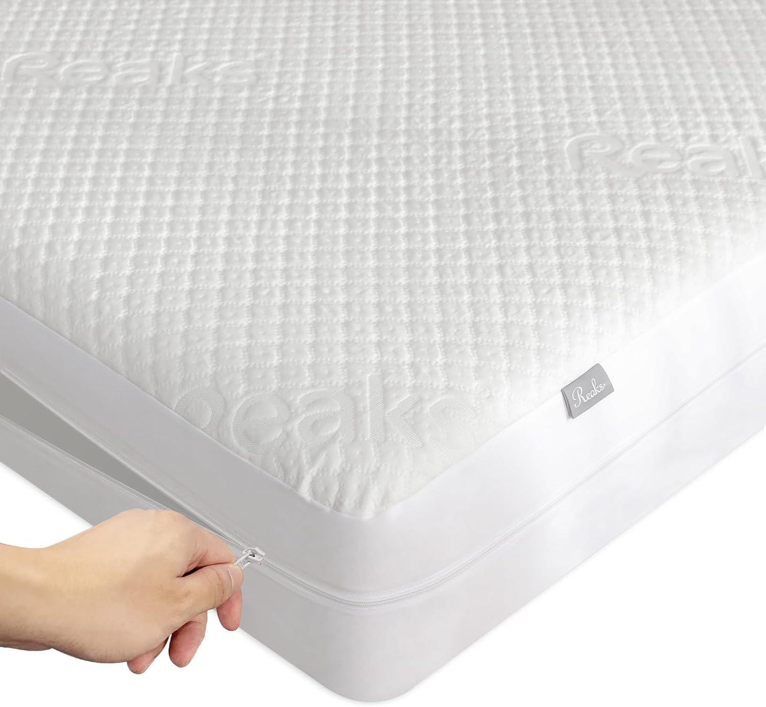 Queen Size Bed Waterproof Bamboo Mattress Protector with Zipper -Cooling Breathable Noiseless Mattress Pad Cover - Top Removable Mattress Encasement 10-12" Deep