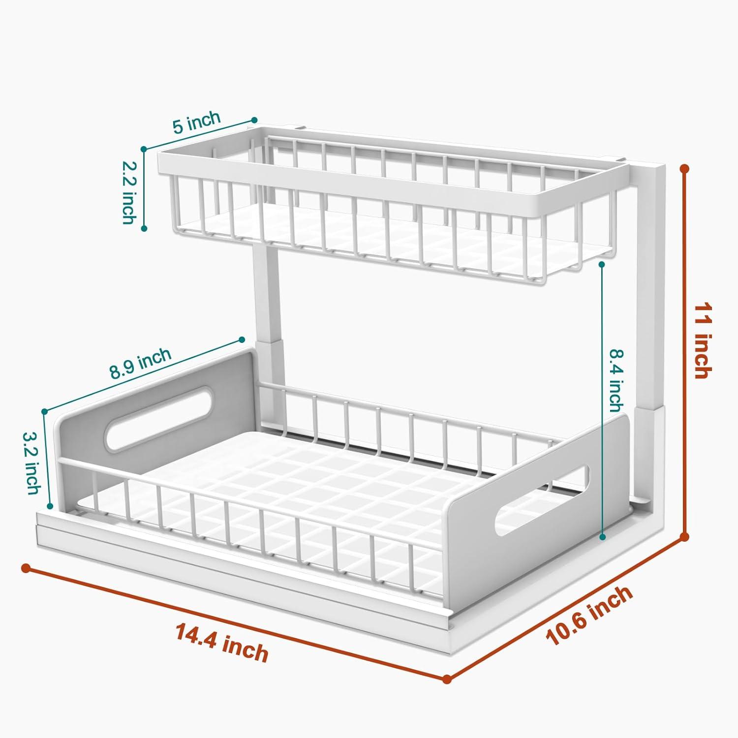 Delamu 2 Pack Under Sink Organizer and Storage, 2 Tier Pull Out Cabinet Organizer, Slide Out Under Sink Storage Shelf for Kitchen Bathroom, White