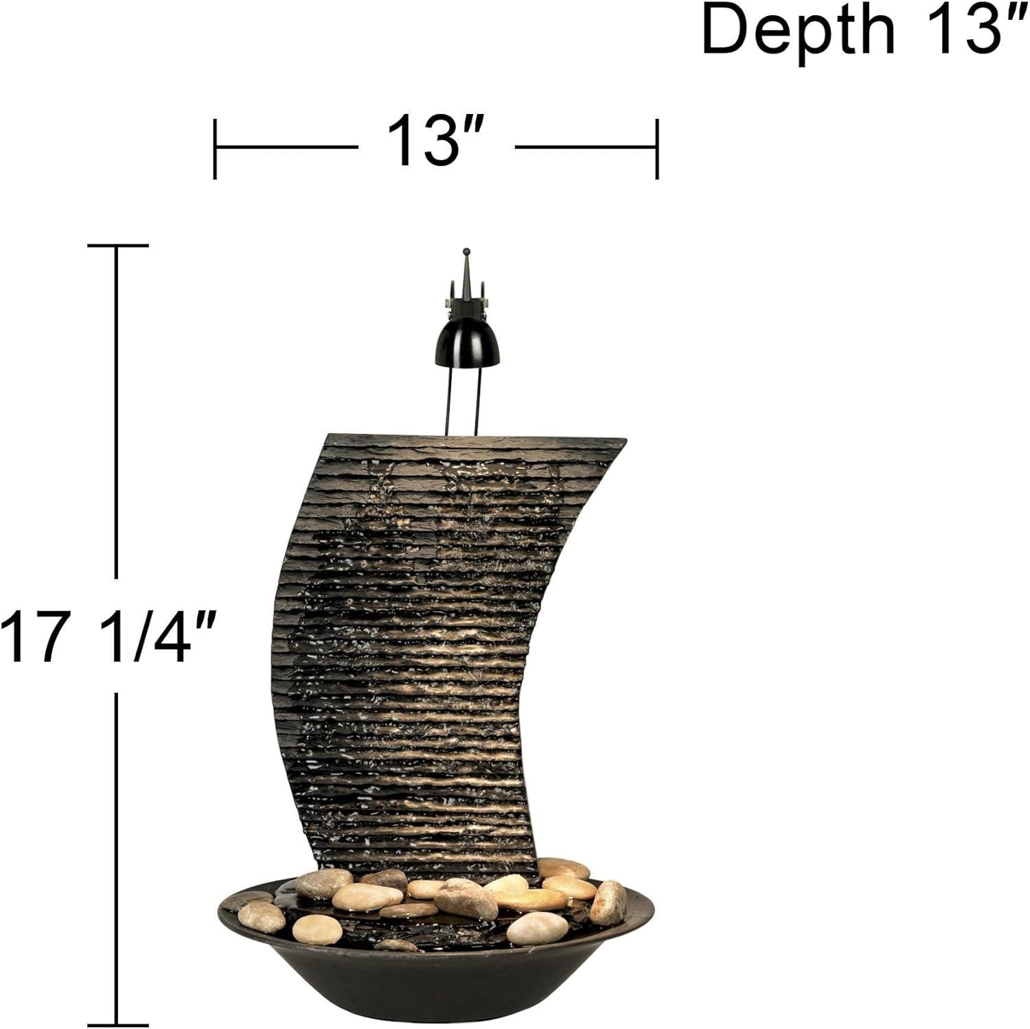 John Timberland Water Ripple Japanese Zen Waterfall Ripple Indoor Tabletop Fountain with Light 17 1/4" for Table Office Desk Home Bedroom Living Room