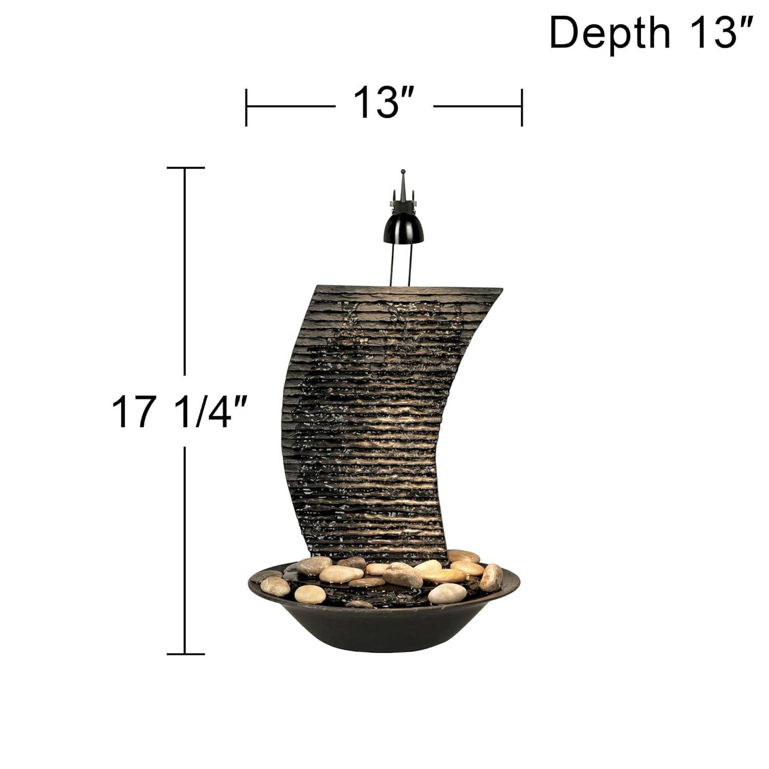 John Timberland Water Ripple Japanese Zen Waterfall Ripple Indoor Tabletop Fountain with Light 17 1/4" for Table Office Desk Home Bedroom Living Room