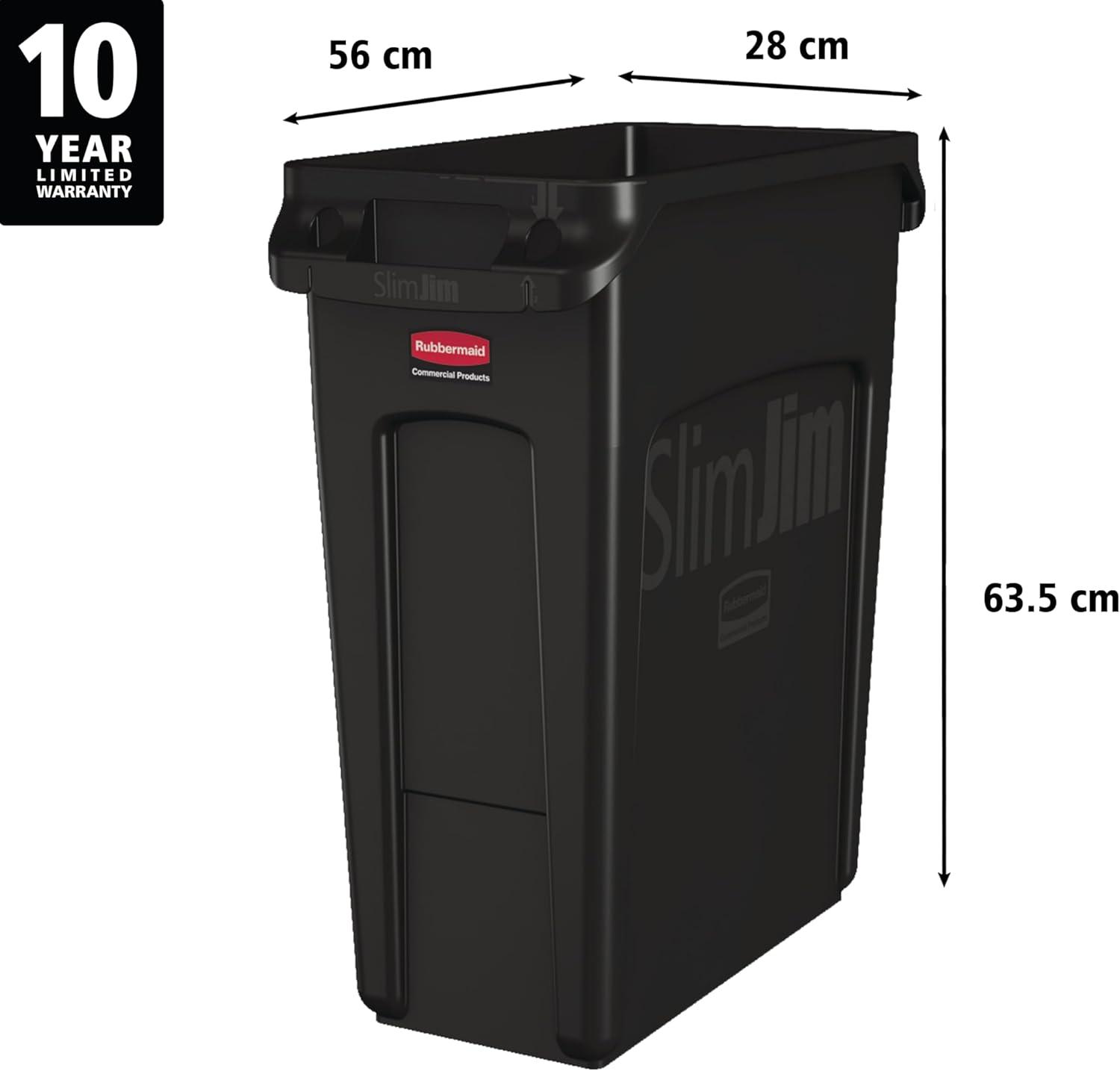 Rubbermaid Commercial Products Slim Jim Plastic Open Kitchen Trash Can - 16 Gallons
