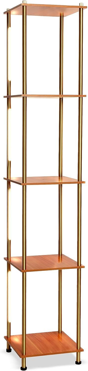 Aria Brass Finish LED Floor Lamp with Wireless Charging & Adjustable Shelves