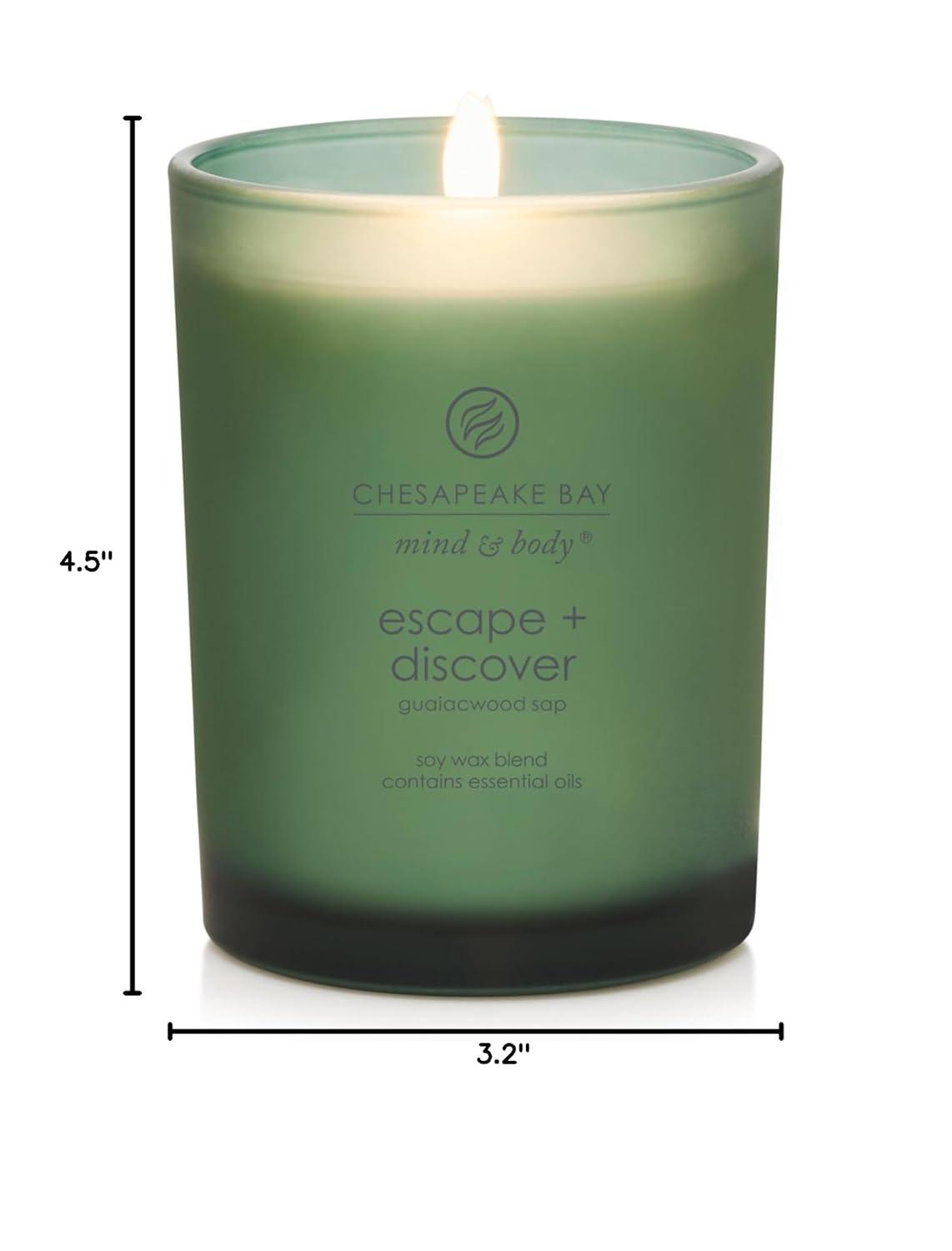 Frosted Glass Escape + Discover Lidded Jar Candle Green 8.8oz - Mind & Body by Chesapeake Bay Candle: Soy Wax, Essential Oils, 44hr Burn