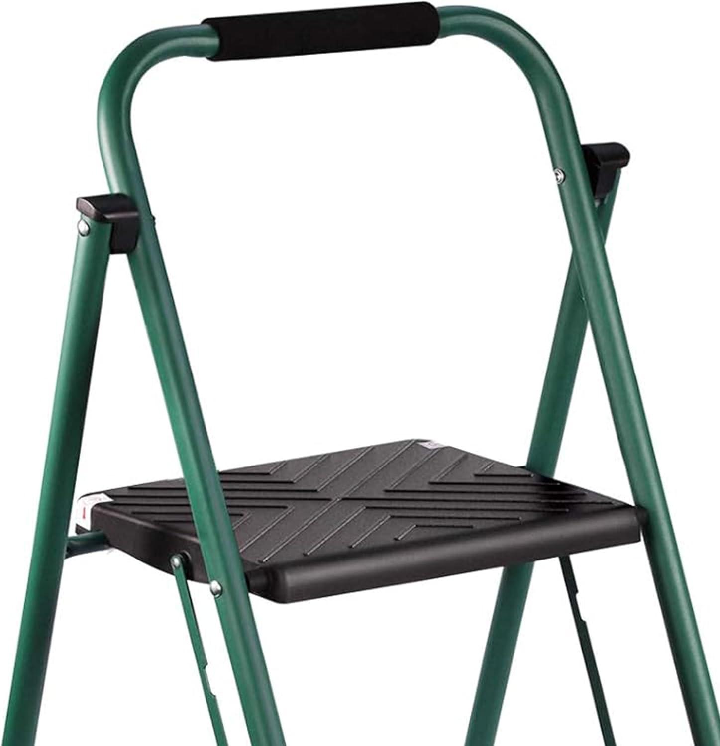 Delxo Non-Slip Stool Folding Sturdy Steel Wide Step Ladder with Hand Grip and Locking Mechanism for Indoor Household Kitchens