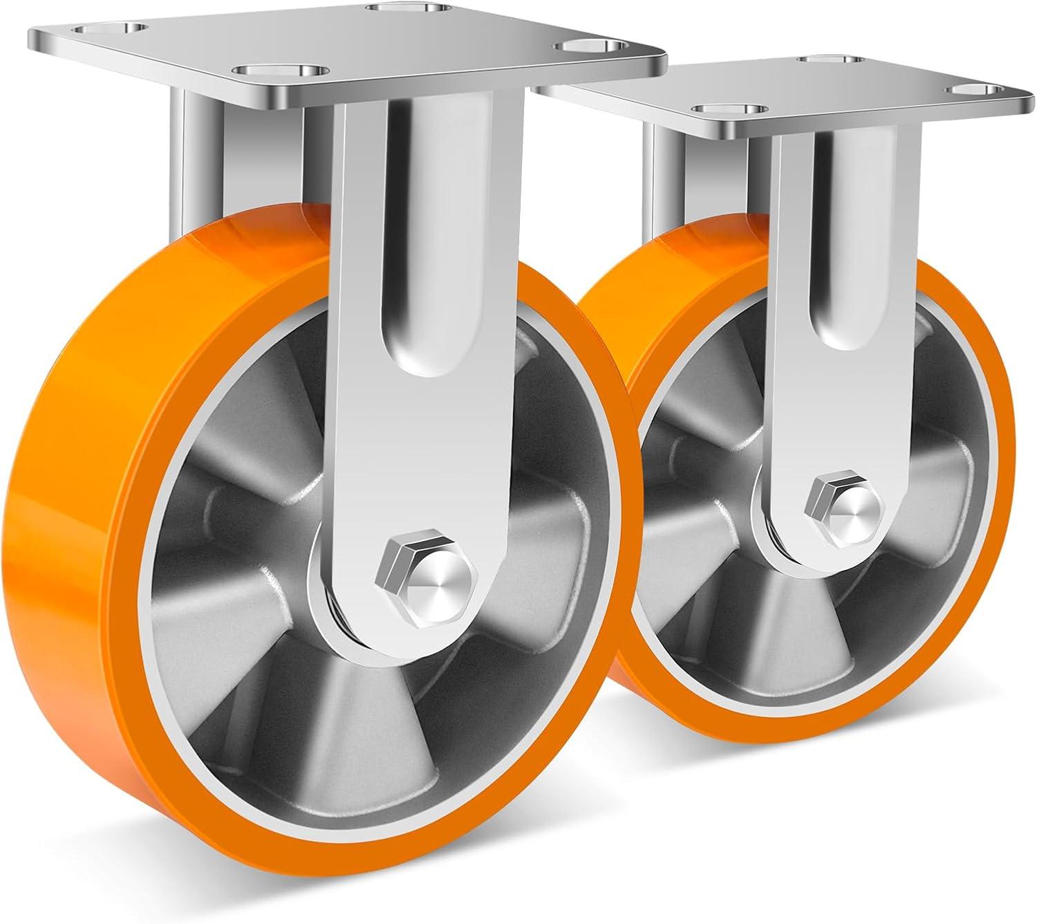 W B D WEIBIDA 6 Inch Industrial Fixed Casters (2 Pack), Maintenance-Free Polyurethane on Aluminum Wheels, Heavy Duty Casters Wheels 2500 Lbs, Industrial Rigid Casters for Hand Truck, Cabinet