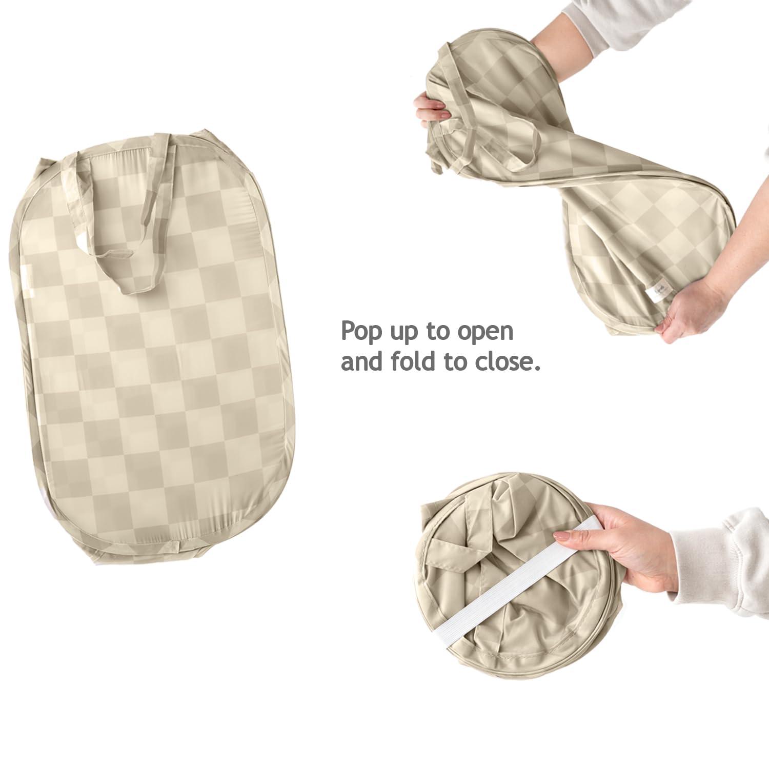 3 Sprouts Baby & Kids Recycled Fabric Pop-up Laundry Hamper - Gingham Beige