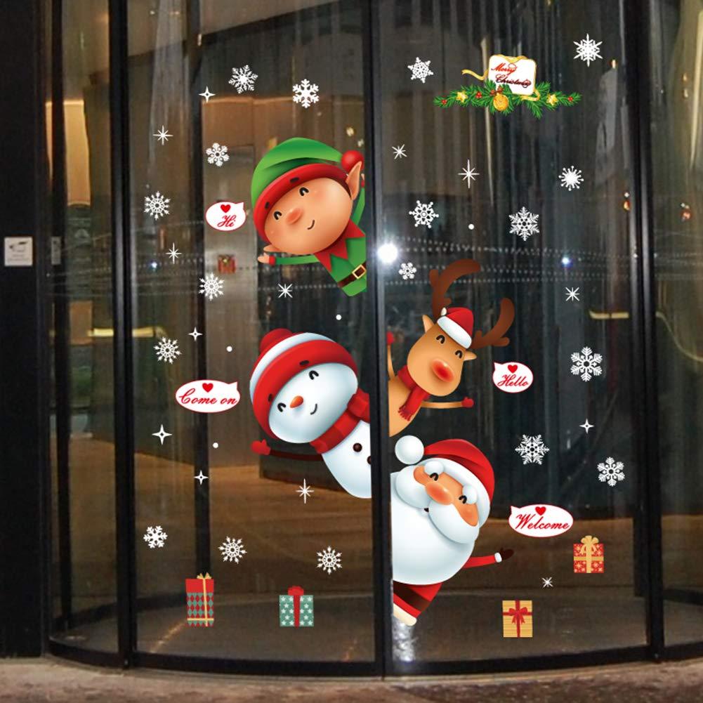 Christmas Windows Static Stickers Clings Santa Claus Snowman Deer Snowflake Removable Vinyl Christmas Tree Diy Wall Window Door Mural Decal Sticker Fo