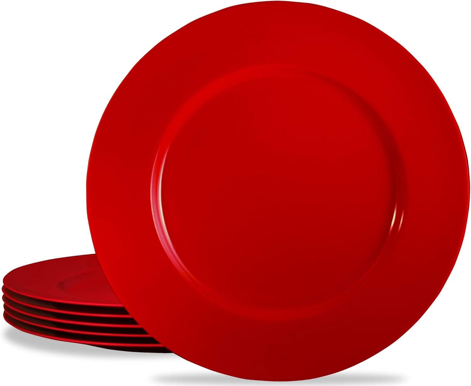 Red 11'' Melamine Winter Dinner Plates, Set of 6