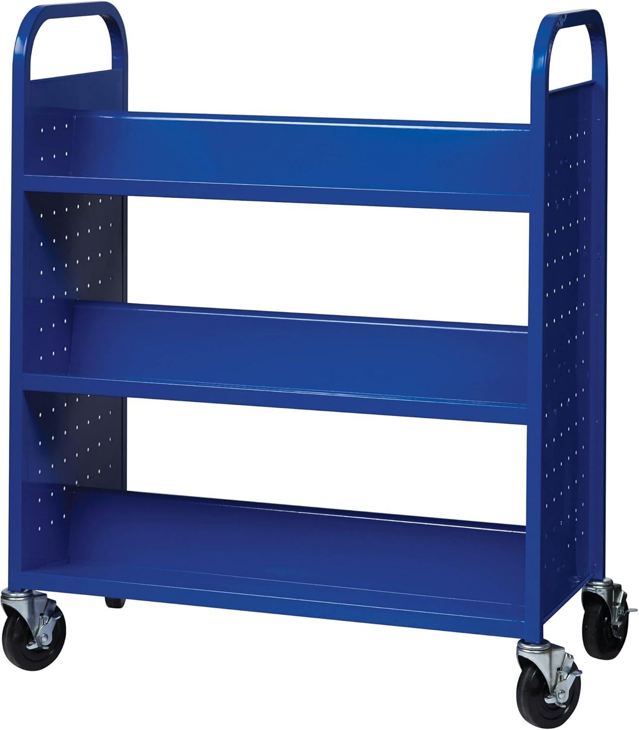 Lorell Double-sided Book Cart 6 Shelf - Round Handle - 5" Caster Size - Steel - x 38" Width x 18" Depth x 46.3" Height - Blue - 1 Each