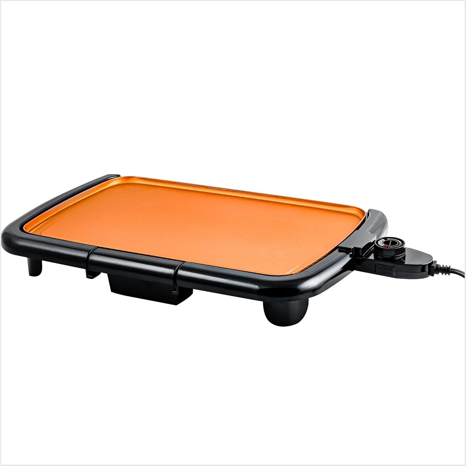 OVENTE Electric Griddle with 16" x 10" Flat Non-Stick Cooking Surface, Copper GD1610CO