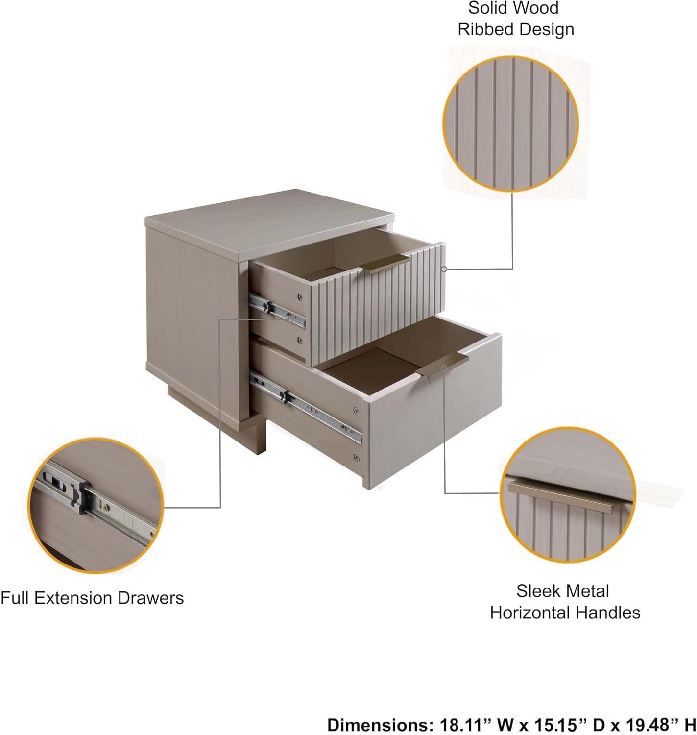 Granville Modern 2 Drawer Nightstand Light Gray - Manhattan Comfort: Soft Close, UV Finish, Metal Handles