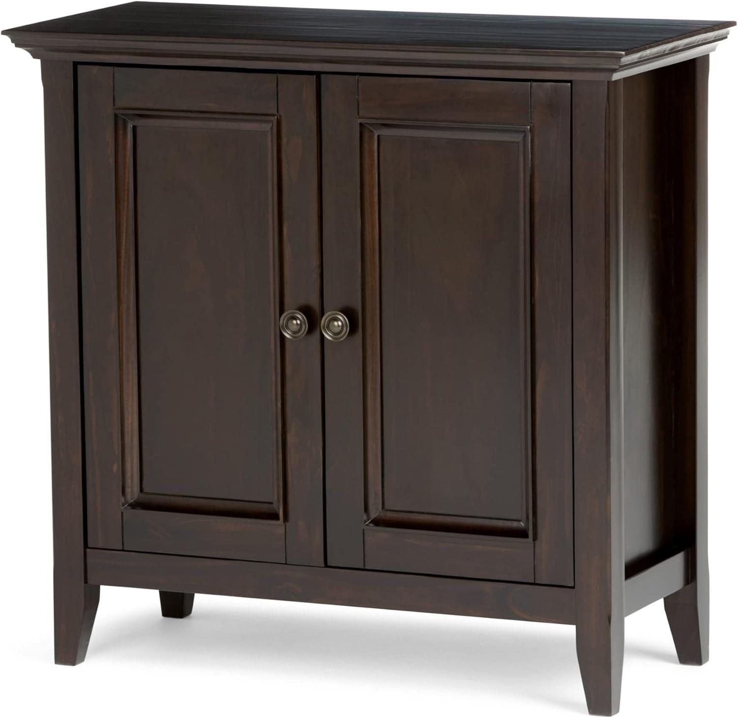 Hickory Brown Solid Wood Low Storage Cabinet with Adjustable Shelving