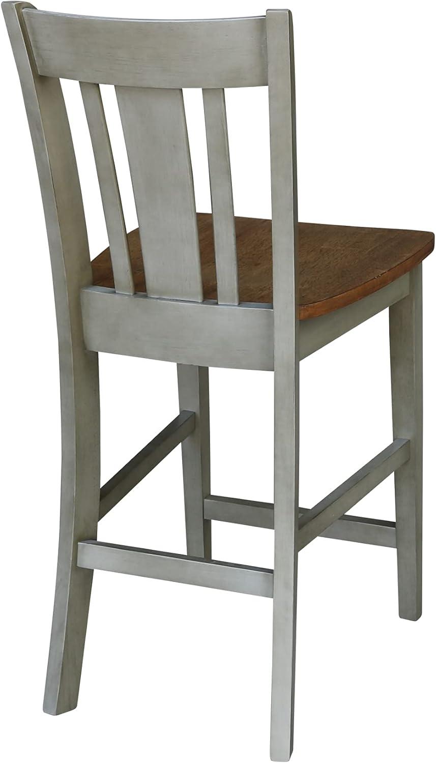 Distressed Hickory and Stone 24" Solid Wood Counter Stool